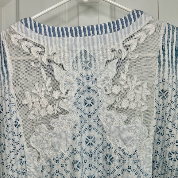 Sundance Blue & White Sheer Embroidered Bohemian Coastal Blouse Top Sz XXL - Picture 5 of 14